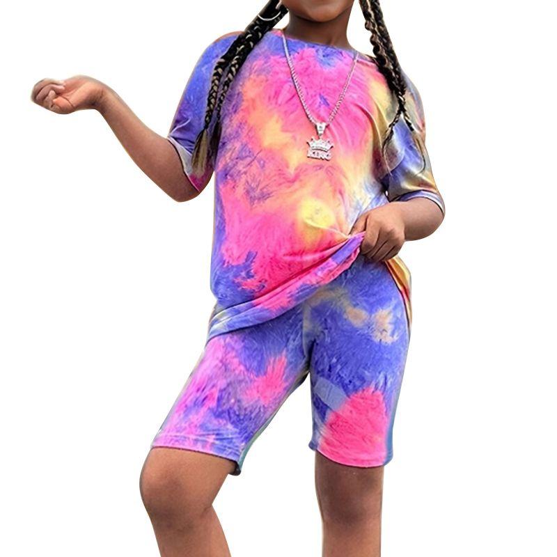 

1-8 лет Детский комплект летней одежды для девочек с принтом тай-дай: футболка и шорты 5-6Y