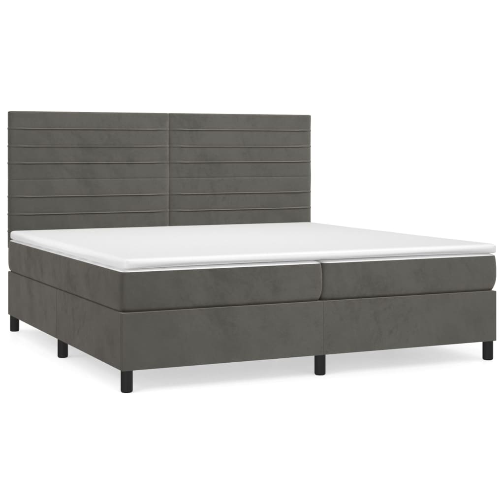 Box Spring Bed with Mattress Dark Gray 200 x 200 cm Velvet