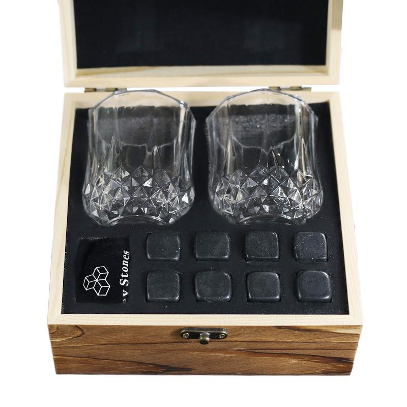 Bestselling Whiskey Chilling Stones Gift Set - Square Ice Cubes with Wooden Box for Wine