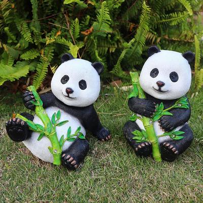 Statue Panda Lumière Solaire Statues Bambou Résine Étanche Décor Solaire Jardin Intérieur Extérieur Porche Patio Pelouse Cour Décoration