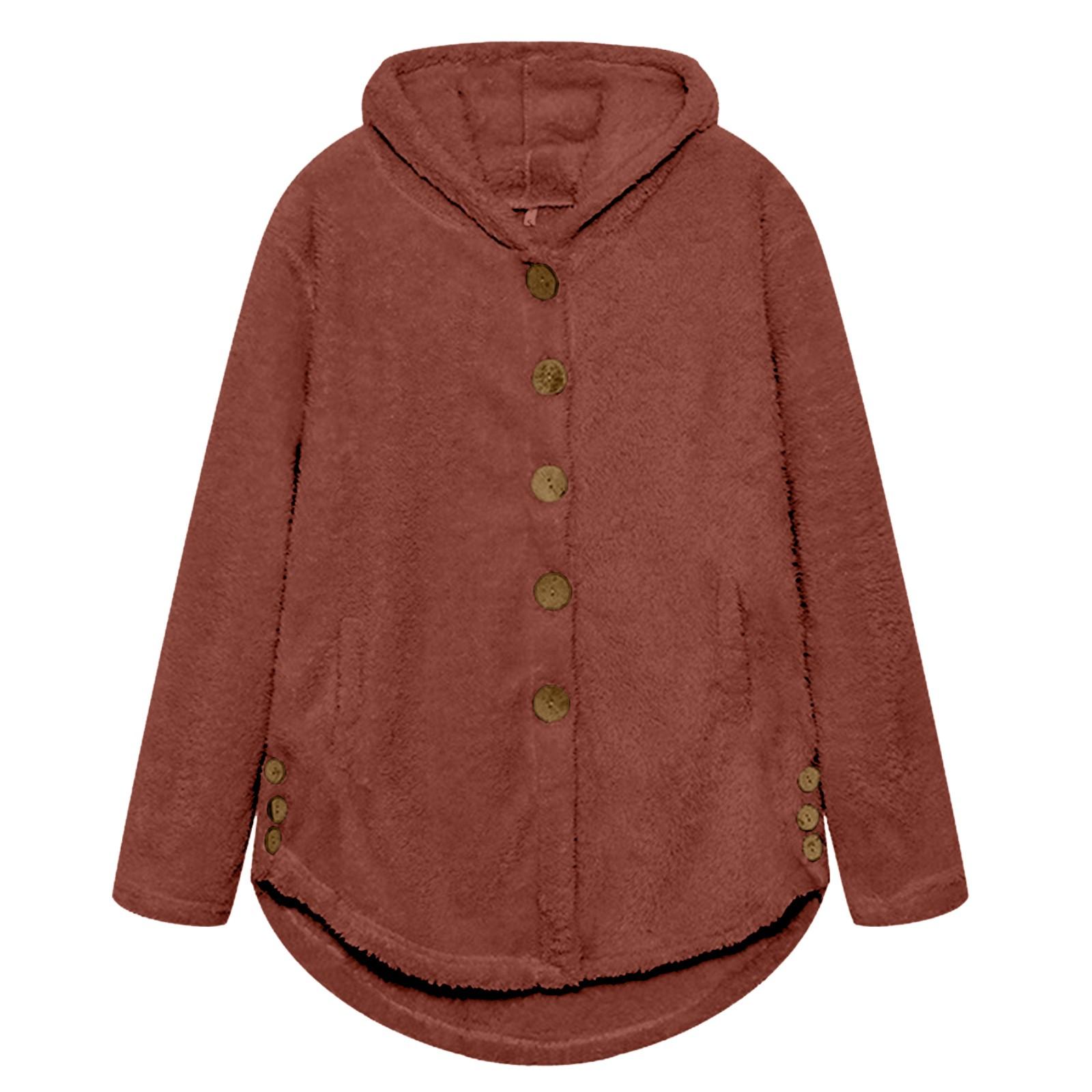 

Женская свободная повседневная однотонная плюшевая куртка с капюшоном и длинными рукавами на пуговицах, модная куртка XXXL