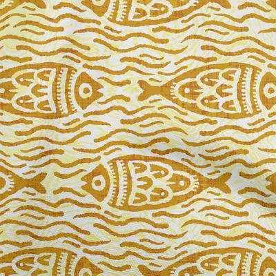 Cotton Flex Dark Mustard Fabric Asian Block Fish Craft Projects Decor Fabric Printed By The Yard 40 Inch