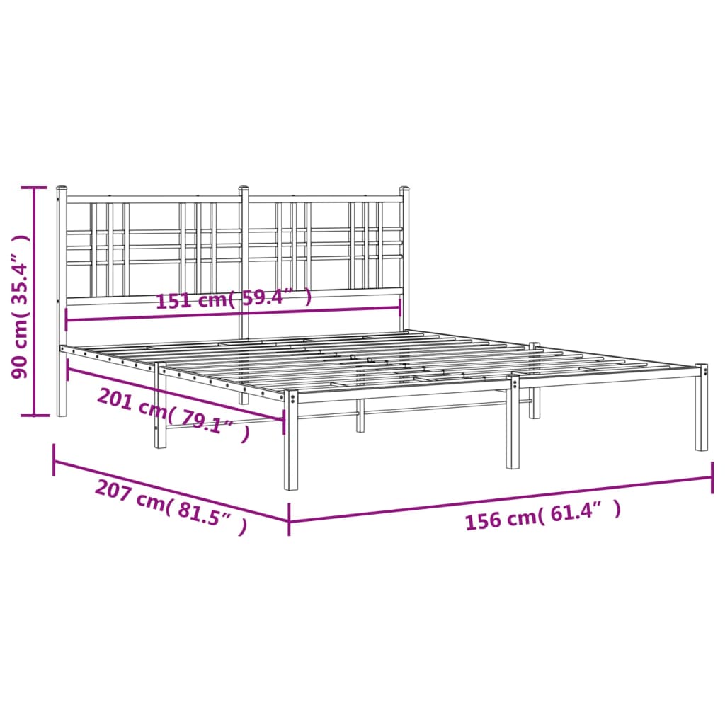 Metal Bed Frame with Headboard White 150x200 cm
