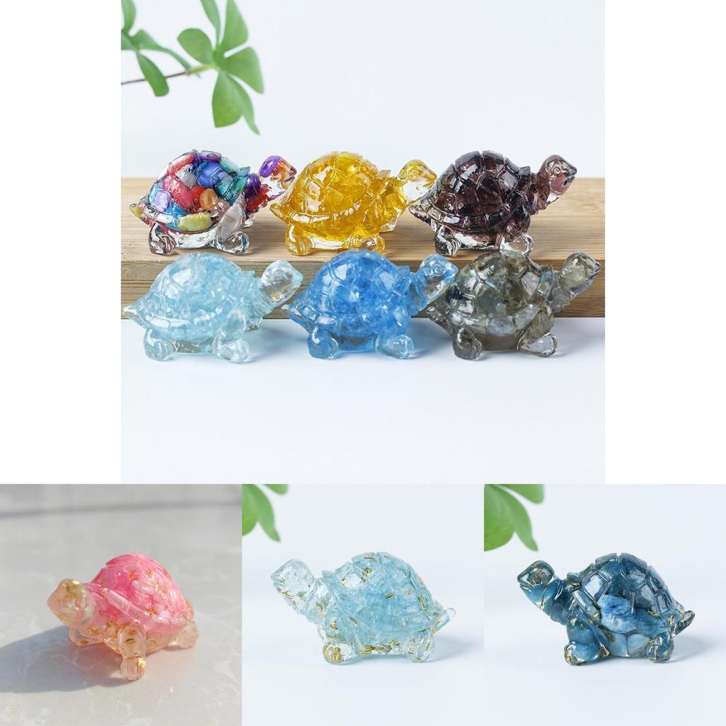 Resin Turtle Aquarium Decor With Natural Crystal Chips For Home Office And Gift