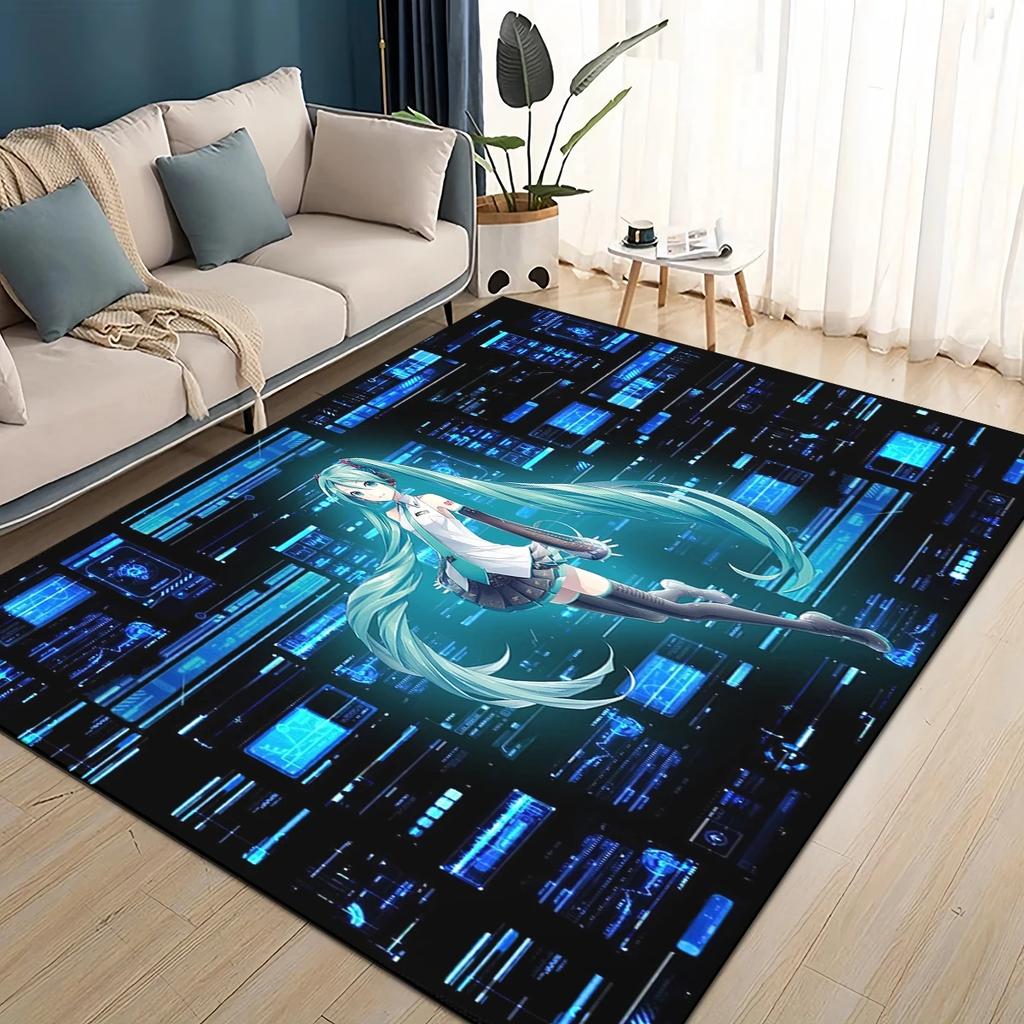 3D M-MIKUS Music VOCALOID Cartoon Girl Rug Carpet for Living Room Bedroom Home Decor,kids Play Non-slip for Sofa Doormat