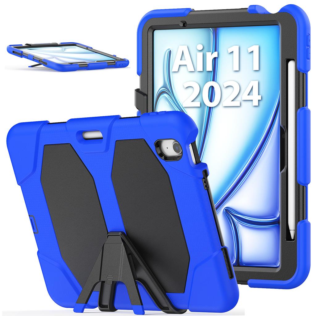 For iPad Air 11 (2025)/(2024) Case with Built-In Screen Protector Kickstand PC + Silicone Tablet Cover