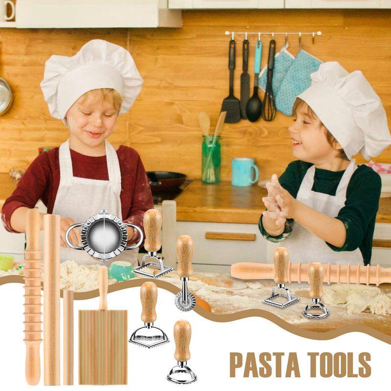 Gnocchi Pasta Making Tool Wooden Ravioli Stamp Gnocchi Pasta Maker Rolling Pin Set Baking Tools Kitchen Gadgets Pasta Making