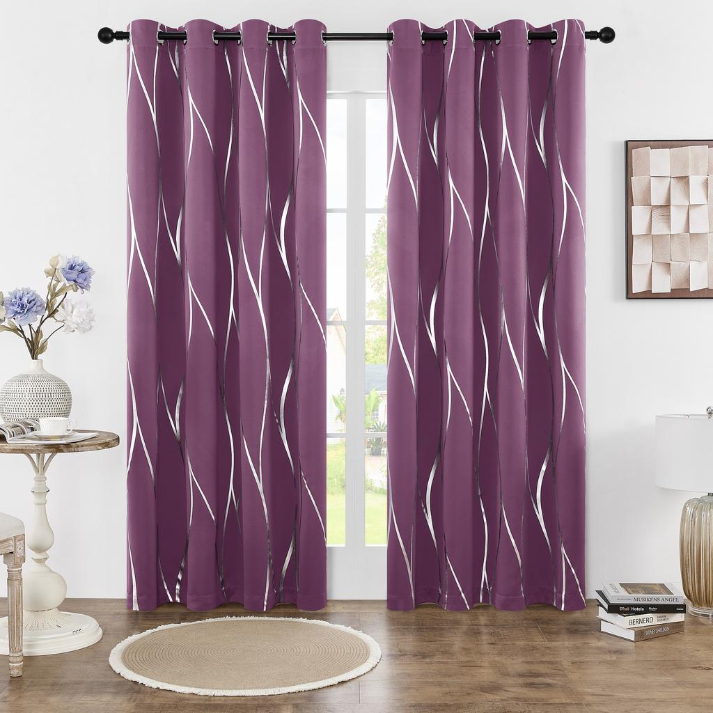 Σετ 2 Συσκοτιστικών Κουρτινών Με Κρίκους Θερμομονωτικών Σκίασης Δωματίου Με Εκτύπωση Φύλλου Κυματισμού Για Υπνοδωμάτιο