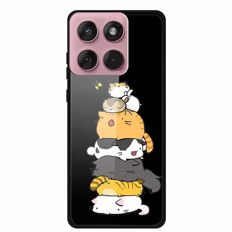 Für Motorola Edge 60 60s 5G Glas Hülle Cartoon Weicher Stoßfänger Hartes Gehärtetes Glas Rückseite Hülle Für Motorola Edge 60 Fusion Schale