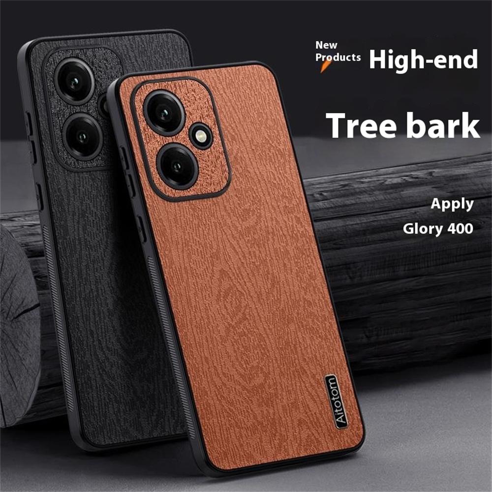 For Honor 400 5G (Global) Case Wood Texture PU Leather Coated PC TPU Phone Cover