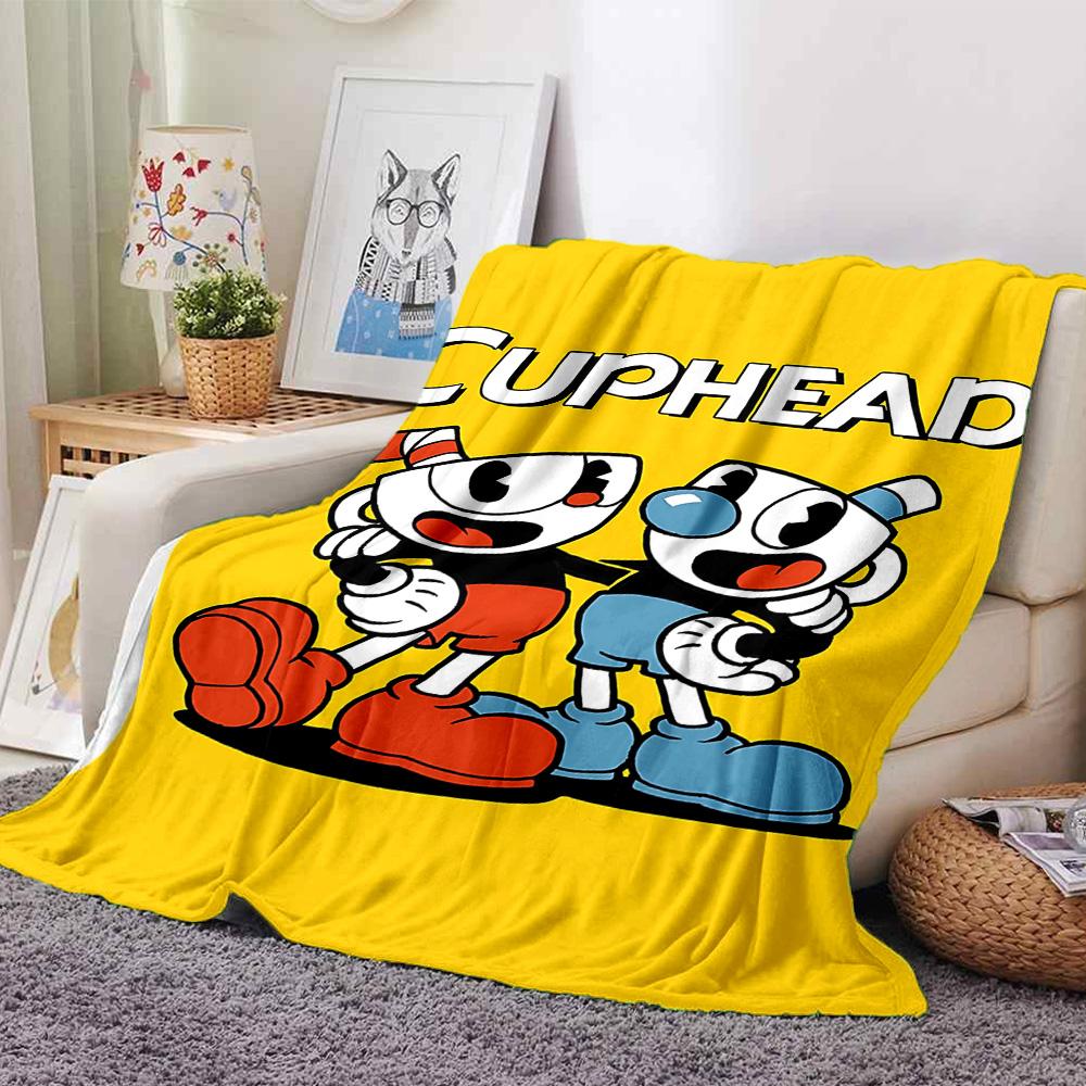 Cuphead Mugman Adventure Flannel Blanket Super Soft Warm Cozy Blanket For Sofa Bed Office Travel Allseason Home Decor Gift