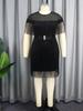 AOMEI Vestidos con flecos hasta la rodilla para mujer, cuello redondo, retazos transparentes, sin mangas, imperio, cóctel, evento, fiesta, trajes con borlas y cinturón