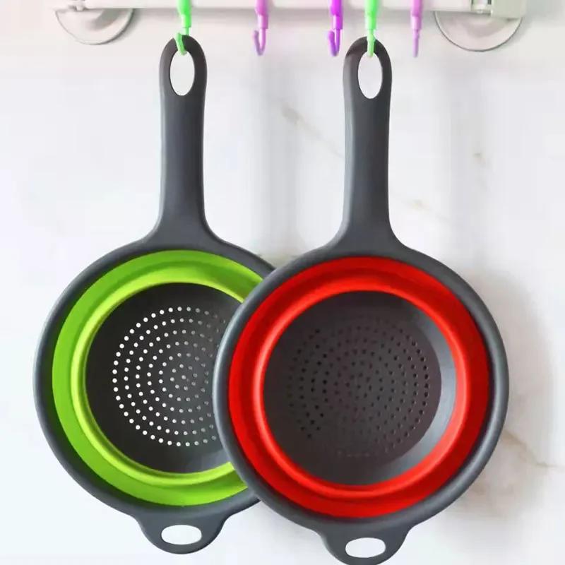Foldable Silicone Colander Fruit Vegetable Washing Basket Strainer with Handle Strainer Collapsible Drainer Kitchen Tools