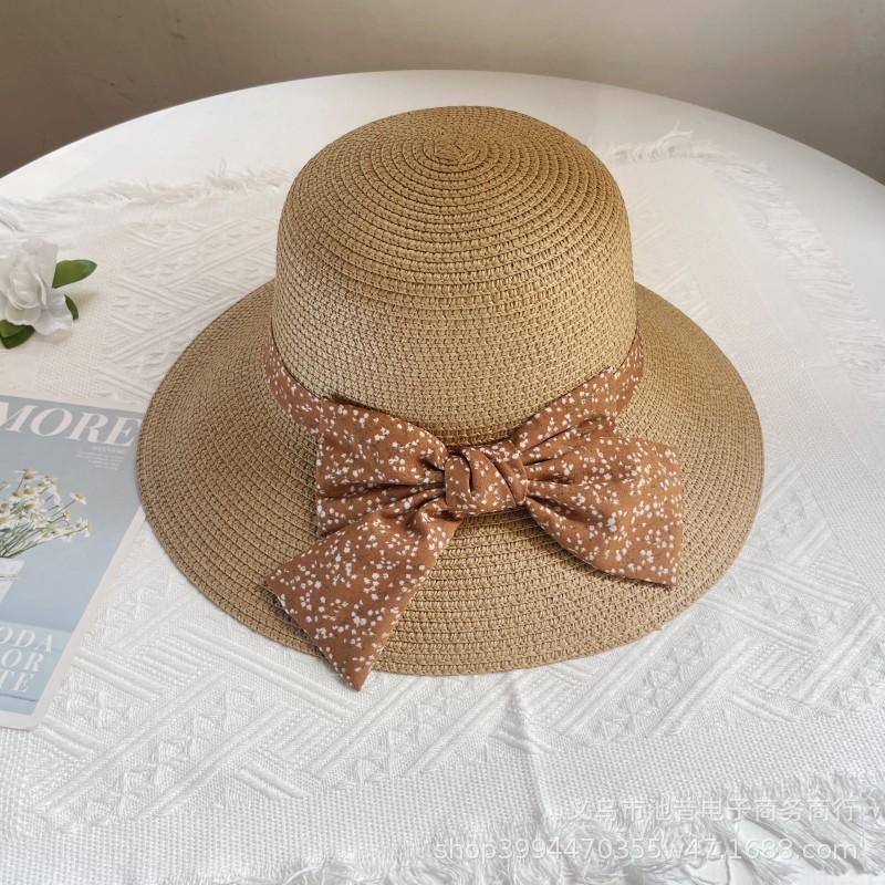 Hepburn style straw hat seaside vacation sun hat summer straw braided big brim temperament bow sun hat women's