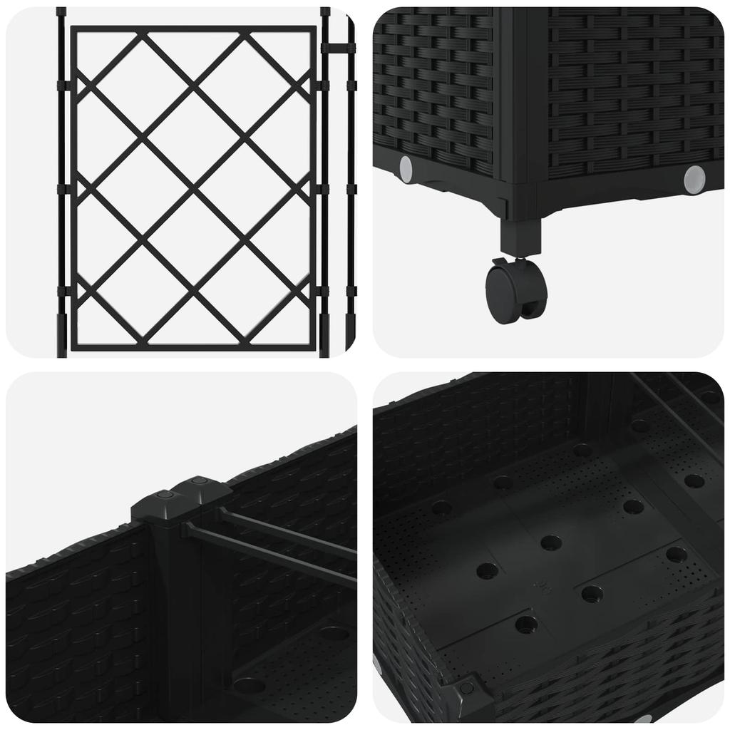 Planters with Trellis and Wheels 3 Pieces Black PP