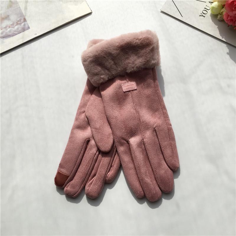 Suede Women's Gloves Single Line Hairy Winter Warm Outdoor Fleece Student Split Finger Touch Screen Gloves
