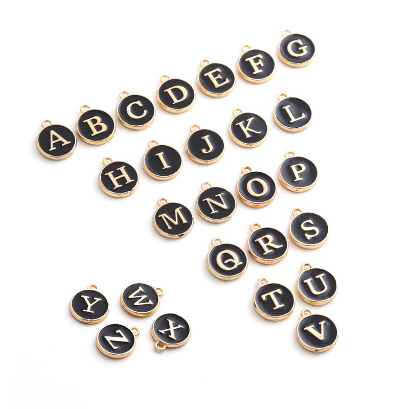 26pcs Double-sided Flat Round Alloy Letter Charms Enamel Charms Alphabet Initial Letter Pendants for DIY Jewelry Making Wholesal