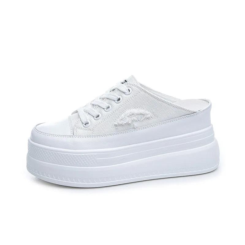 8cm Women Summer Shoes Slippers Platform Wedge Heel Beach Shoes Female Slides Mules Shoes Sneakers Fashion Canvas