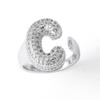 Letter Design Ring with Clear Stone Detail, Copper Base Fashion Jewelry for Daily Outfits, Party Styling and Gifts