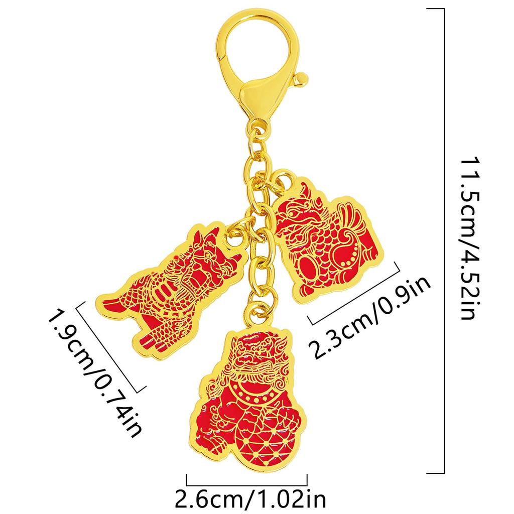 [YISHUI] Three Guardian Beasts Keychain, Piao, Kirin, and Fu Dog, Amulet for Protection from Misfortune, Wealth, and Protection, Feng Shui Charm,