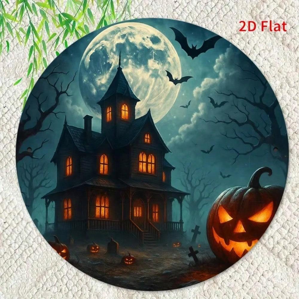 Vintage Halloween Iron Wall Art Haunted House Pumpkin Lantern Metal Sign Home Decor