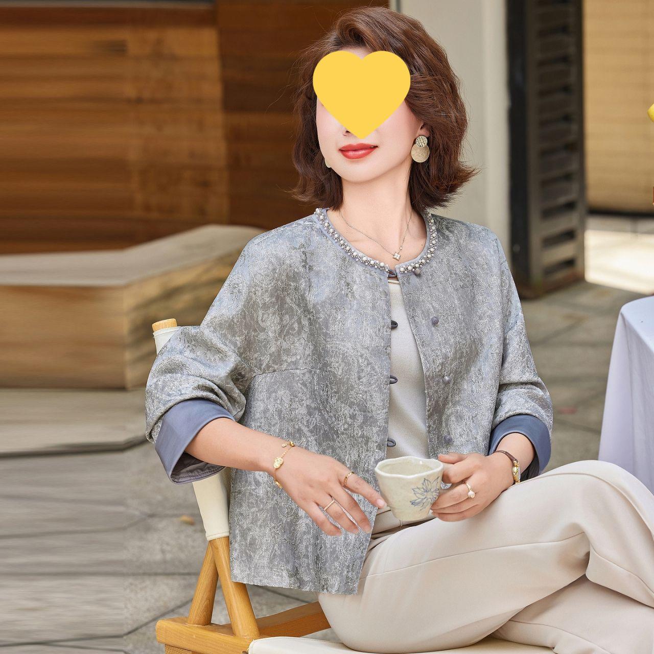 

Women s Autumn French Retro Jacquard Jacket - Small Fragrance Style for Middle-aged & Elderly 2XL (Recommended for 120-135 jin)