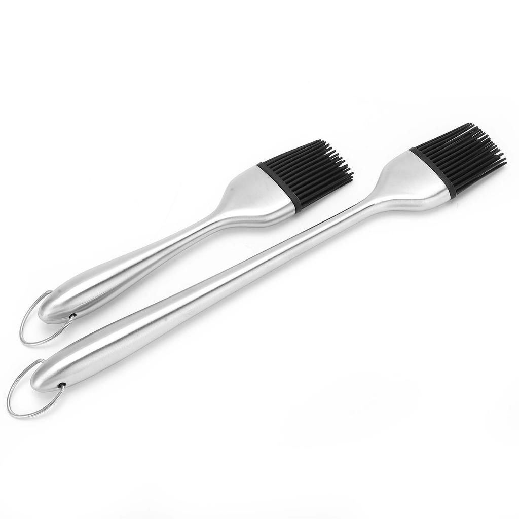 2Pcs Oil Brush Silicone Hair Stainless Steel Handle Silver Kitchen Baking Supplies