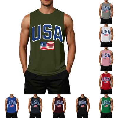 Men's Loose Fit Casual Sleeveless Top Flag Print Graphic Semi-Quincentennial USA Patriotic Design Cotton Blend Fabric Summer Wear