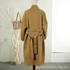 New autumn and winter solid color stand-up collar wool double-sided woolen coat medium and long lace-up thin wool coat women's coat