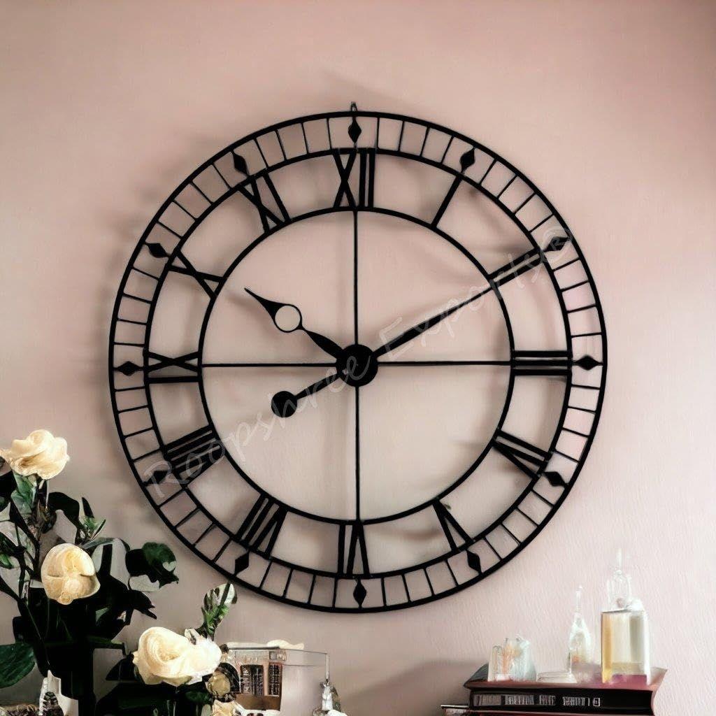 Clock Iron Hand-Crafted Extra Large Analog Wall Clock/Black Colour/Intricate Design, 36 In (90 Cm'S)