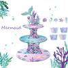 3 Layers Cartoon Mermaid Tail Theme Cake Stand Display DIY Cupcake Wrappers and Cake Topper Festival Birthday Party Cake Tray