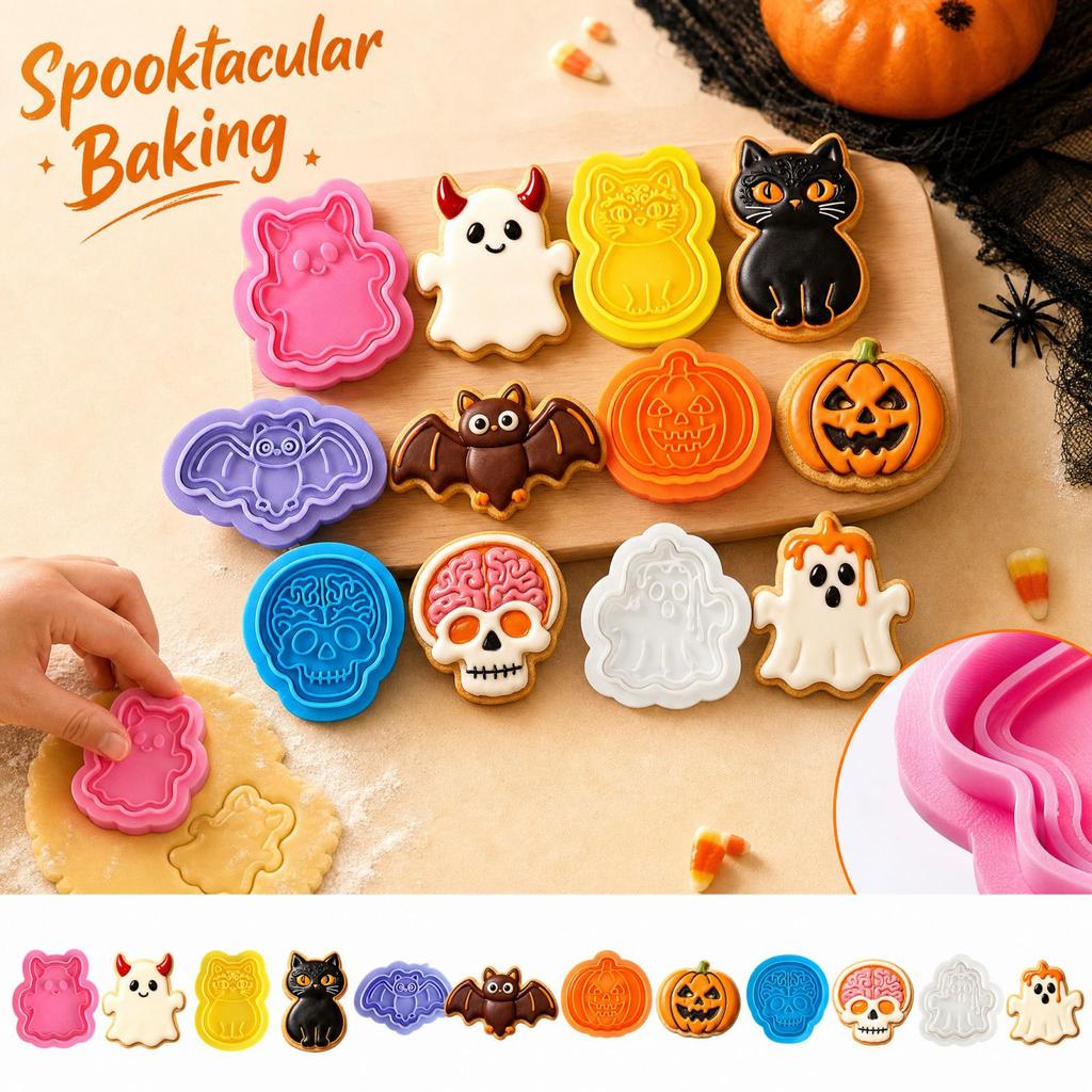 Halloween Cutter Molds, Pumpkin and Press Set for Baking
