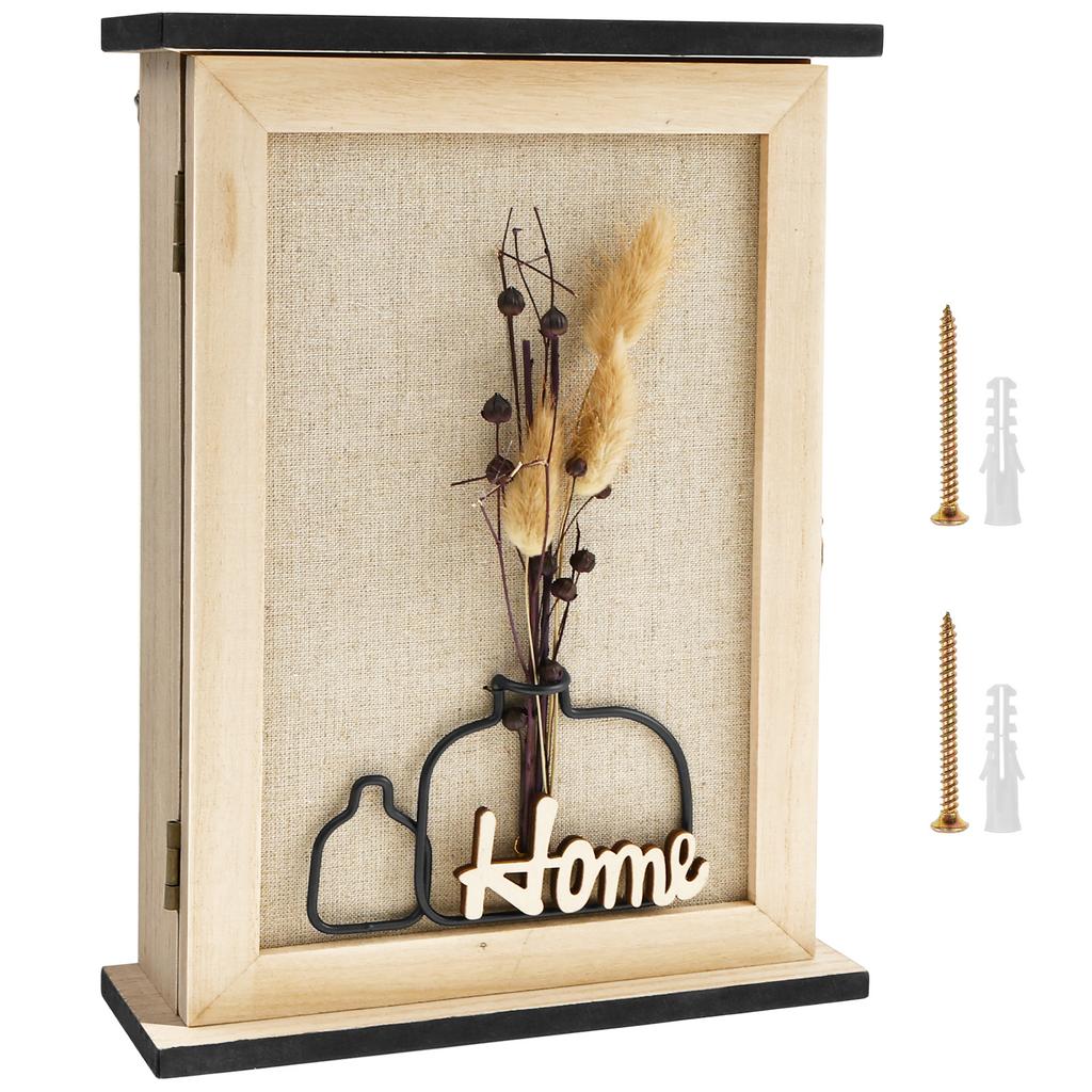 Wooden Key Box Decorative Wall Mount Originality Key Holder with 6 Hooks Home Foyer Wall Mounted Storage Box for Home Entryway