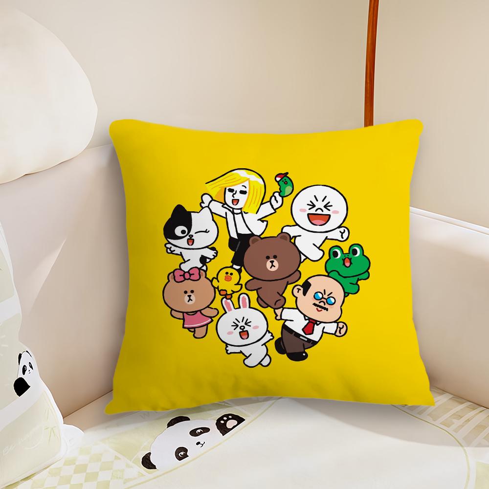 Korean Cute L-Line F-Friends Brown cushion cover Living Room Headboard Bedroom Office Cushion Cushion Sofa Nap Time Pillow Case