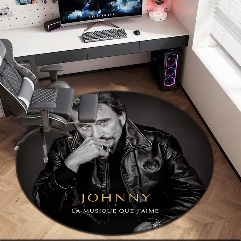 1pc Johnny Hallyday Music Album Round Carpet Painted Printed Circular Carpet, Home Door Mat, Outdoor Travel Protection Carpet