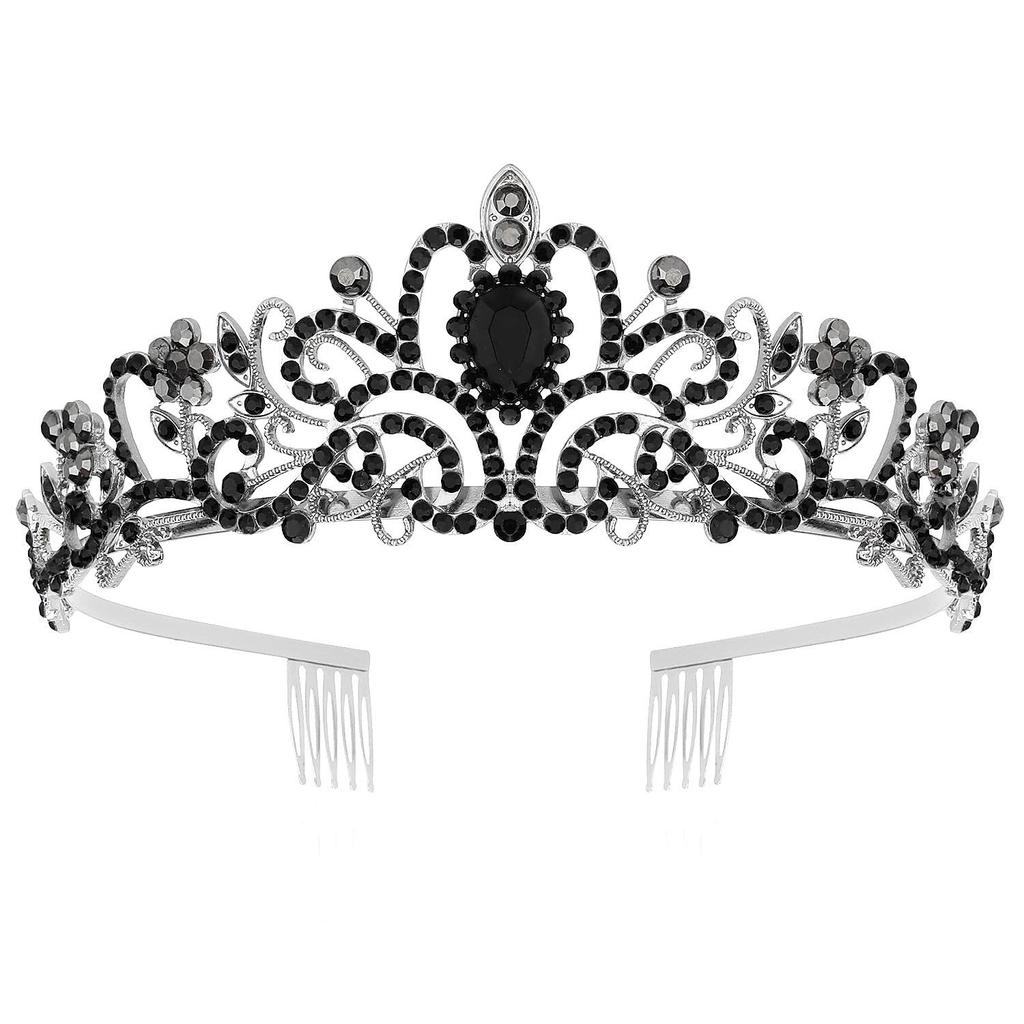 European & American Fashion Alloy Crystal Black Crown Headband for Brides & Halloween Parties