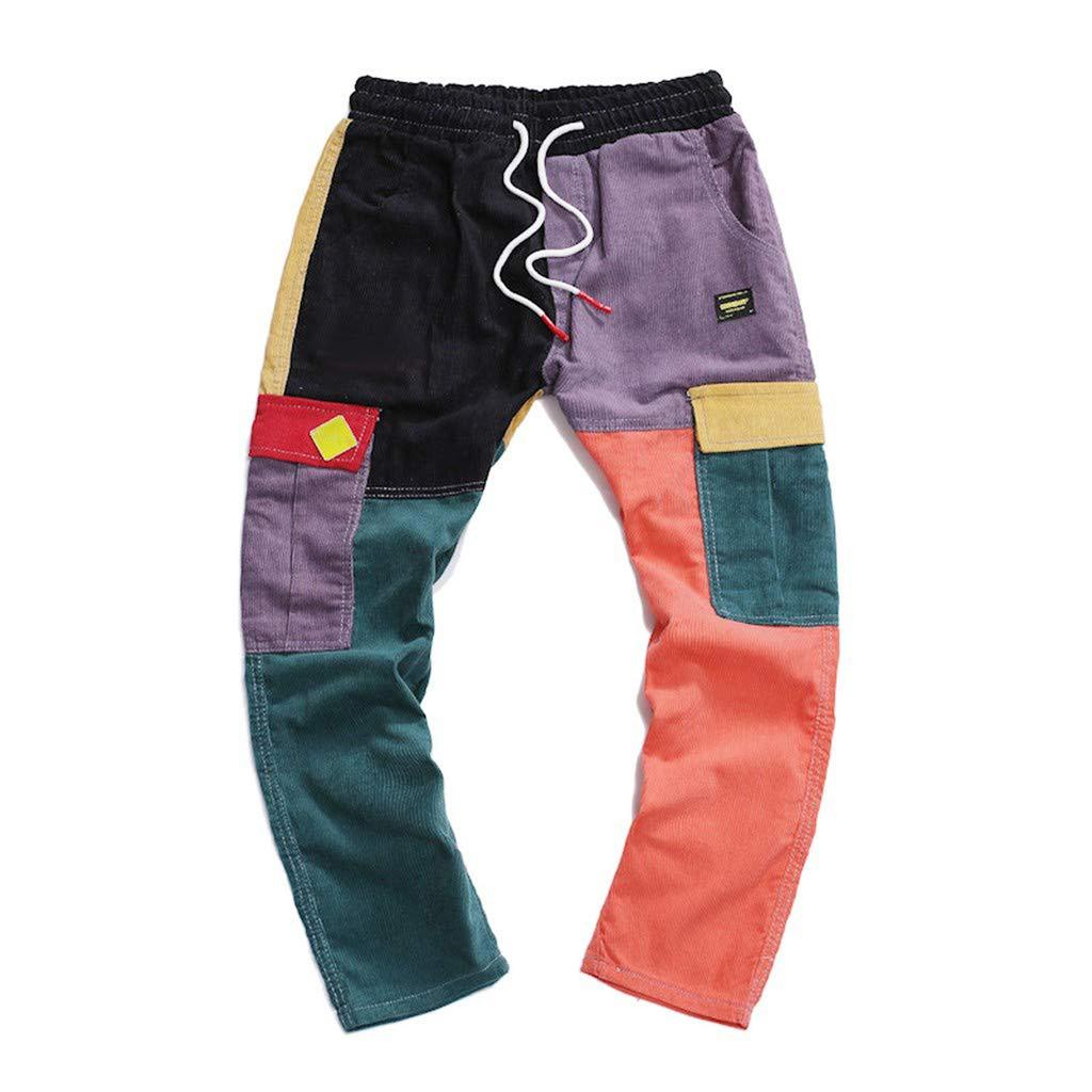 Men'S Overalls Color Matching Loose Light Core Flannel Hip Hop Jogging Street Pants