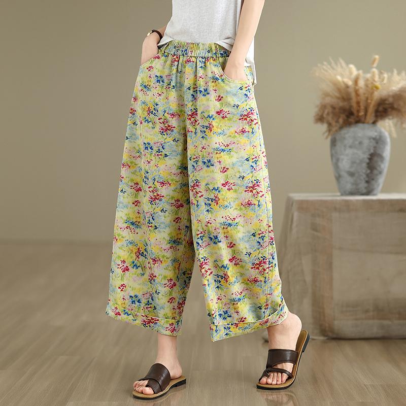 DIMANAF 2025 Übergröße Sommer Basic Elastische Jeans Neue Hosen Damen Locker Denim Hosen Groß Lässig Blumenhose