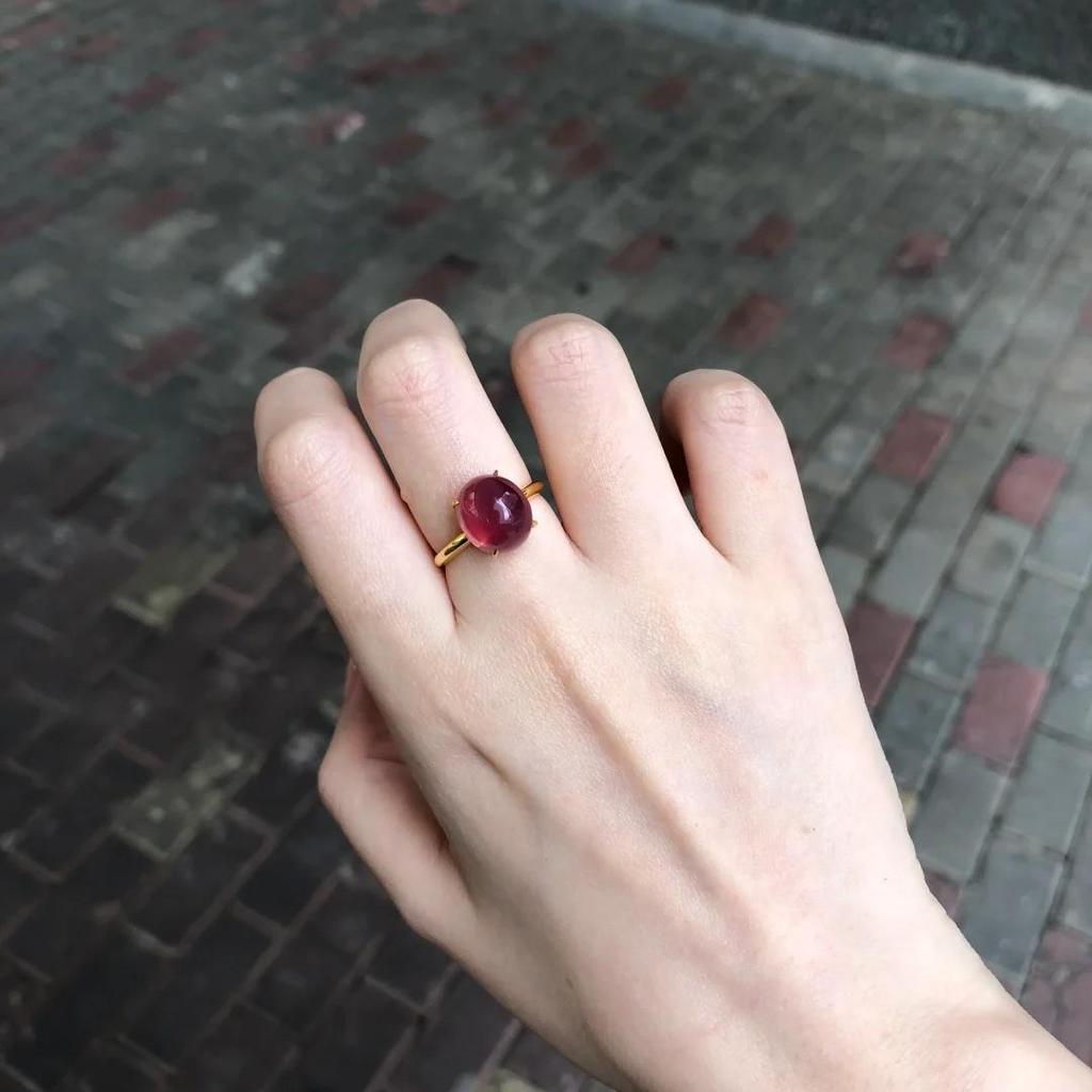 Vintage Red Round Egg Face Women's Ring, Versatile & Luxurious High-End Index Band