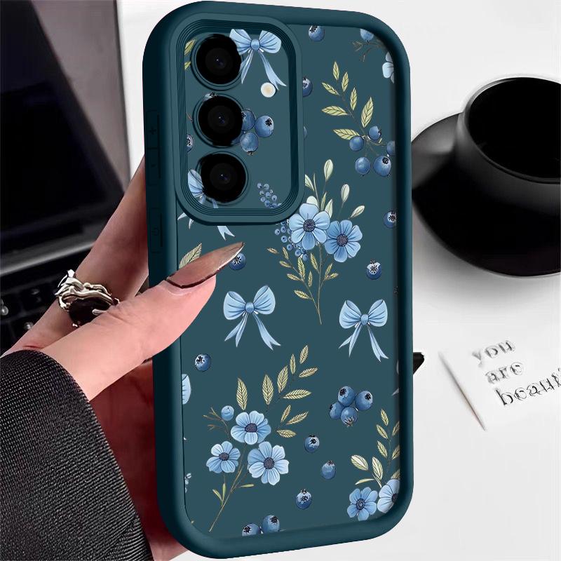 S26 Ultra Case Blueberry Bowknots Floral Cover For Samsung Galaxy S25 S24 Ultra S23 Plus S22 S21 FE A54 A15 A35 A55 A16 A26 A36 A56 A17 A37 A57 5G