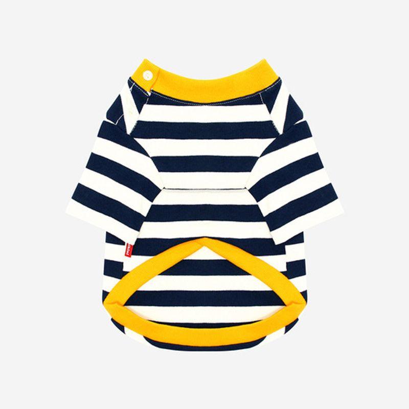 KINIKINI STRIPE NECK BUTTON TSHIRT-YELLOW (Short Sleeve T-Shirt)