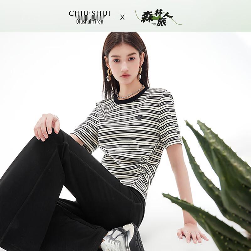 

Qiu Shui Yi Ren Women s Classic Striped T-shirt L