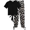 Set de vară cu model inimă, subțire, din două piese, pentru studenți: Stil Stradal Casual cu Design Dulce sau Cool