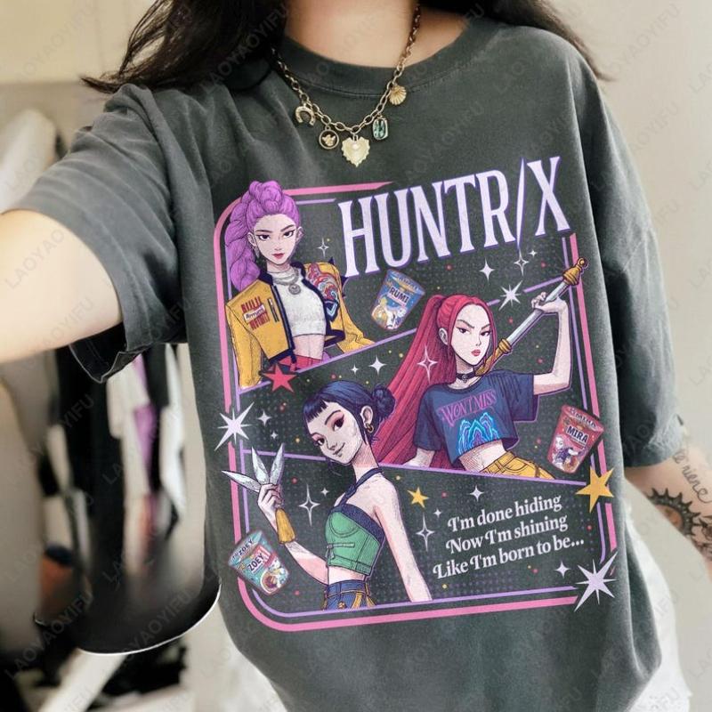 Huntrix Demon Hunters Girls TShirt Mira Rumi Joey Shirt Gift for Kpop Fan Men Women Tee Cotton Comfortable Creative Hipster Tops