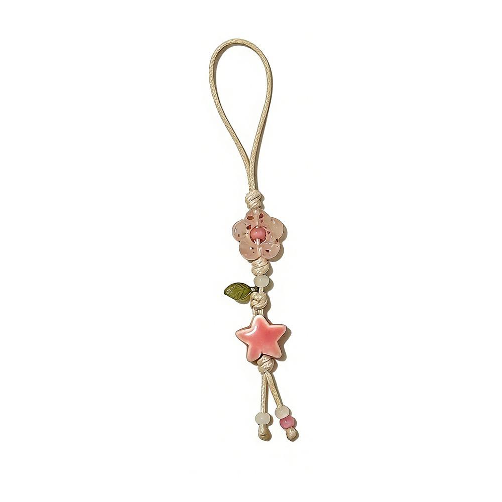 

New Star Flower Beaded Pendant Chinese-style Handmade Keychains Vintage Charm Strap Camera Chain for Women Men