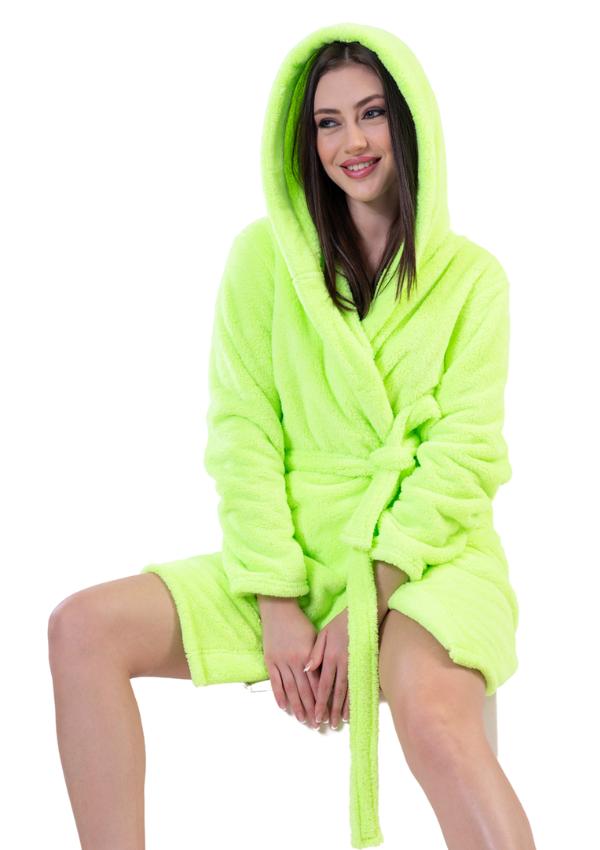 Damen-Bademantel Dick Kurz Kapuze Plüsch L beige
