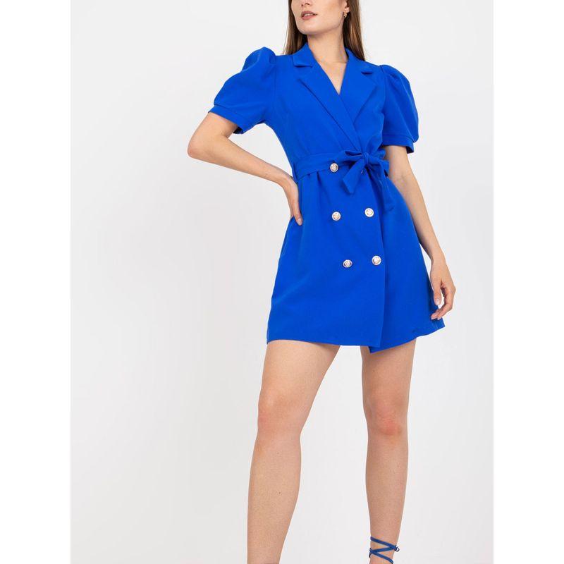 European and American New Fashion Commuter Ol White Double Breasted Strap Waist Hugging Bubble Short sleeve Suit Dress Short dress Women