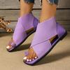 Women Square Toe Gladiator Sandals Elastic Strap Wrap Around Ankle Flat Sandals Toe Loop Summer Beach Comfortable Walking Shoes