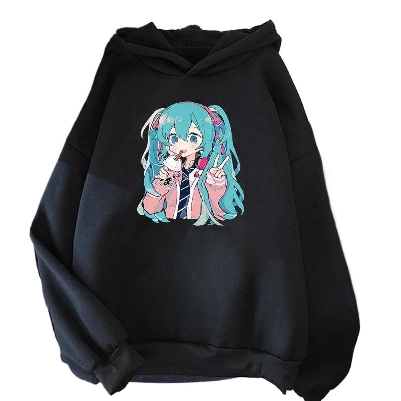 Søt og Kawaii Hatsune Miku Tegneserieprint Komfortabel Barne Høst- og Vinter Utendørs Fritidsmote Hettegenser