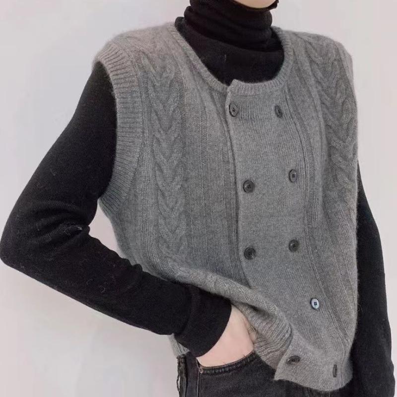 High-end Cable Knit Sweater Vest Cardigan Women's Autumn and Winter French Layered Knitted Sleeveless Waistcoat Top